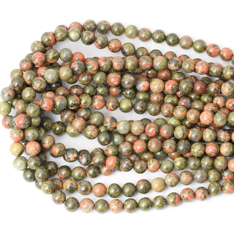 CHEAVIAN 45PCS 8mm Natural Unakite Gemstone Round Loose Beads for Jewelry Making DIY Handmade 1 Strand 15" - Image 3